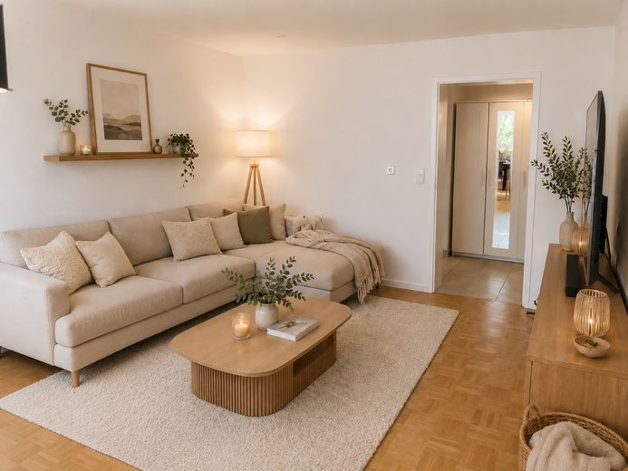 Gepflegte 3-Zimmerwohnung in Toplage von Heilbronn Ost – Wohnzimmer - Home Staging KI 