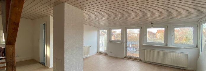 Apartamento con balcón, apto para piso compartido, 4 habitaciones, dúplex, cerca de la estación – offenes Wohnzimmer oben