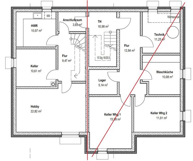 Doppelhaushälfte in Holzmassivbauweise – KfW 40 Plus, ca. 150 m², S/W-Garten & beheiztes KG – Grundriss KG