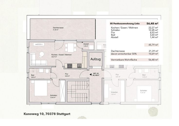 2×Ático con terraza en la azotea de 20 m² y más de 3 m de altura – WE05 Grundriss DG links