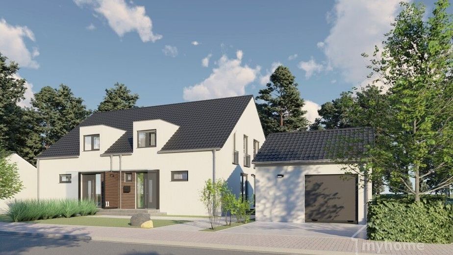 Doppelhaushälfte in Massivbauweise provisionsfrei vom Bauträger - Bezug in 2027 – Hausansicht DHH 145