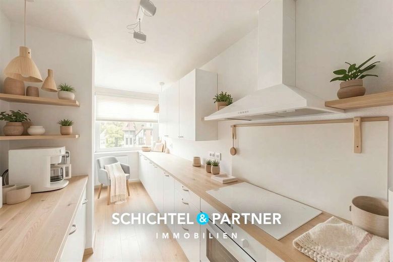 Radio Bremen | Große Maisonettewohnung mit Spitzboden, Balkon &amp; Garage – S&amp;P | Küche (digital gestaged)