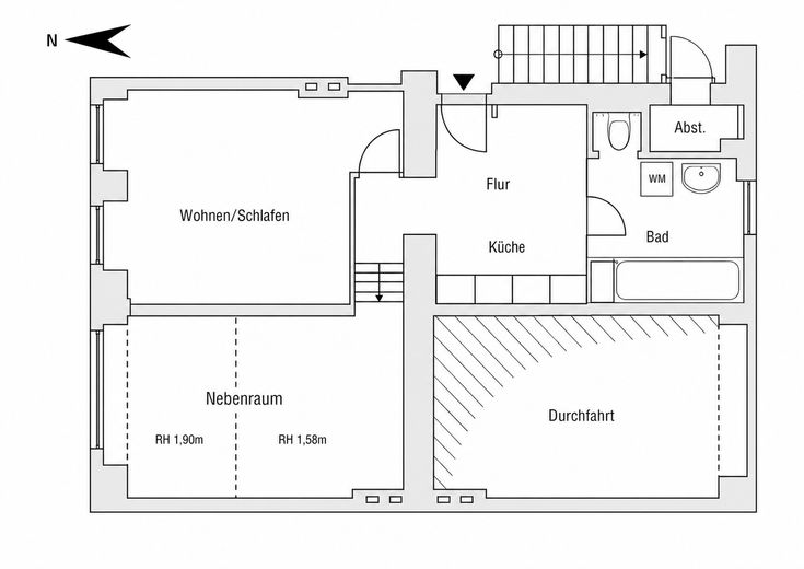 Centrale e tranquillo nell’edificio sul retro tra la metropolitana Bayerischer Platz e Eisenacher Str. – Grundrissschema heute