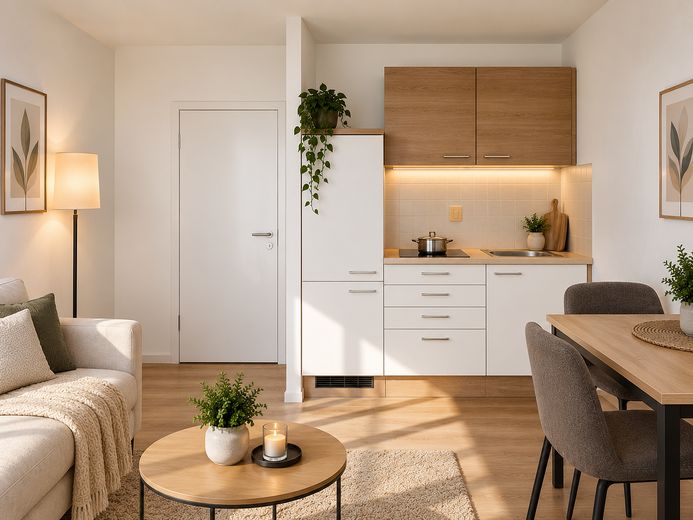 Investissement avec un rendement de 6,1 % – loyer indexé, seulement 14 € de charges non récupérables – Wohn und Essbereich mit Küche
