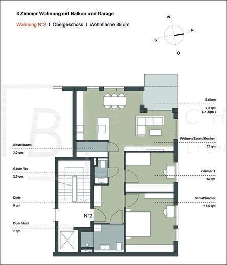 Moderne 3-Zimmer-Eigentumswohnung mit Balkon, Aufzug und Multiparker-Stellplatz – Grundriss