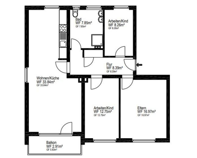 Moderne, sanierte 4 Zimmer Wohnung zum Erstbezug und provisionsfrei – Grundriss