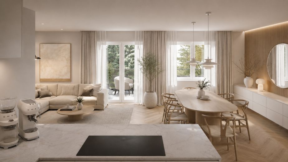 Neubauwohnung mit Garten, KfW-Förderkredit bis 100.000 €, provisionsfrei – Illustration Wohnen