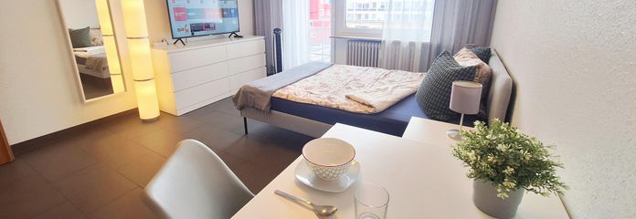 Apartamento de 1 habitación completamente amueblado con balcón en Stuttgart-Ost – a partir de 3 meses y sin límite de duración