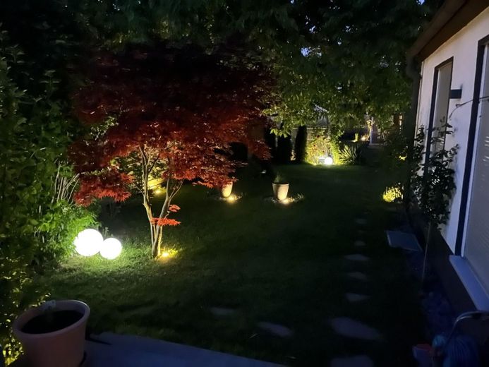 Blick in Garten bei Nacht