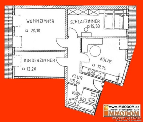 3-Zimmer-Wohnung mit Personenaufzug in Zwickau zu vermieten! – Grundriss
