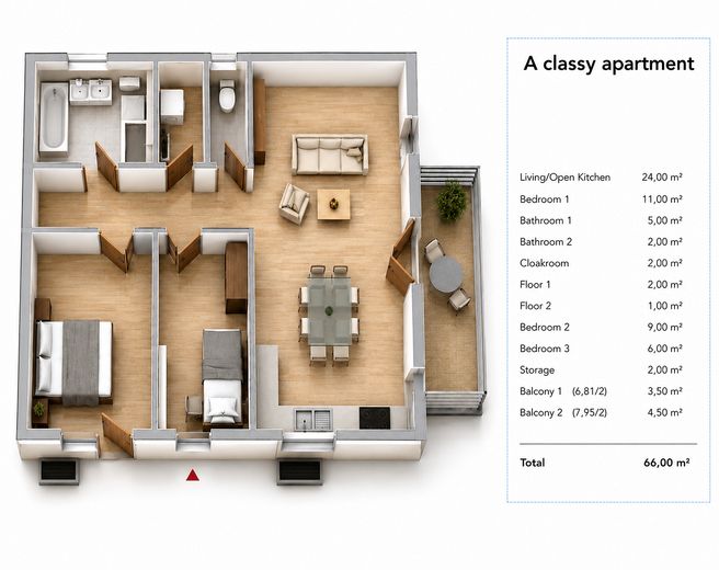2,5-Zimmer-Wohnung mit Terrasse in Berlin-Mitte – 5,12% Rendite – Grundriss