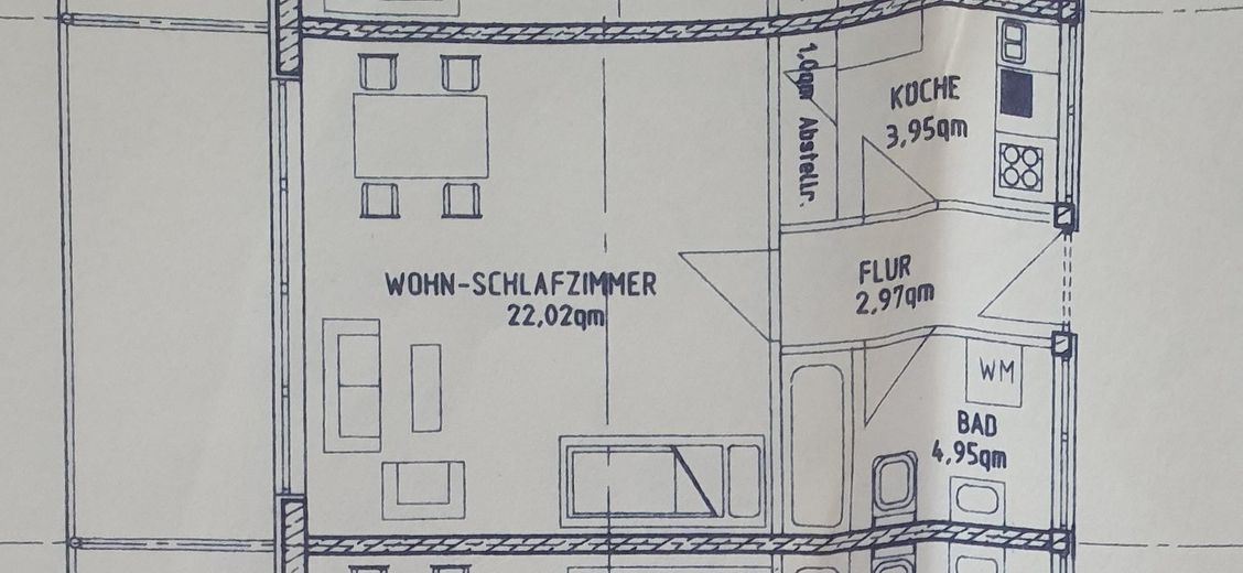 1-room apartment with great west-facing balcony – Grundriss Wohnung
