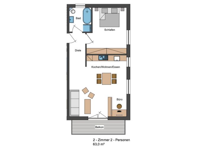 **PREMIÈRE OCCUPATION** Appartement moderne de 2 pièces avec BALCON ensoleillé – Grundriss