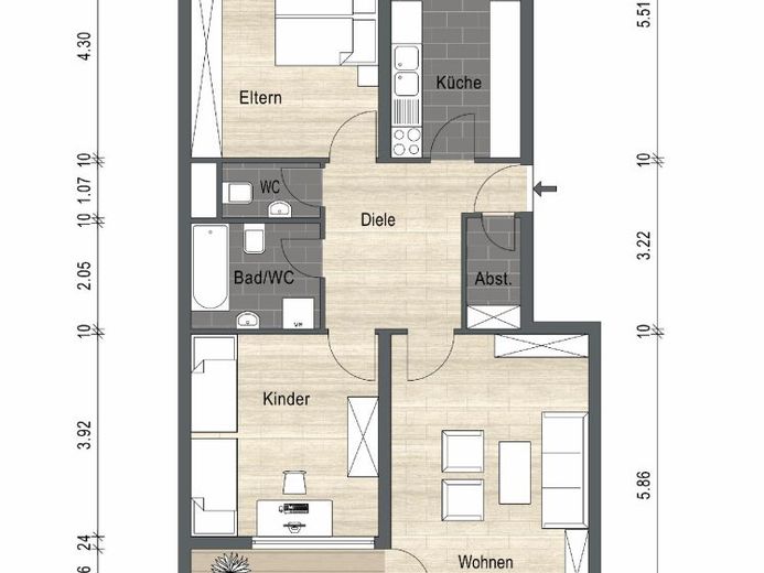 Licht, Weitblick und klare Raumstruktur – großzügige 3-Zimmer-Wohnung mit Loggia, Aufzug und Tiefgarage – Foto 1