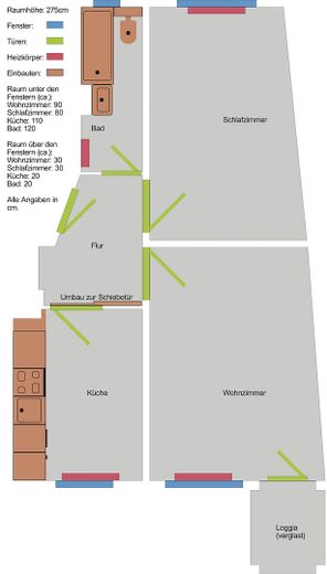 Helle Wohnung in Alt-Hohenschönhausen, 2 Zimmer, Einbauküche, Loggia – Grundriss ohne Maßstab
