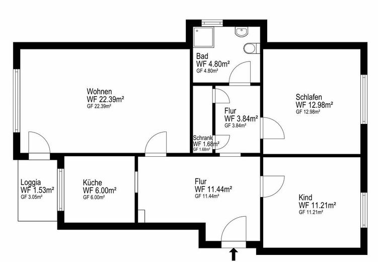 -SOFORT FREI-PROVISIONSFREI- 3-ZIMMER WOHNUNG in Hamm-Werries – Grundriss