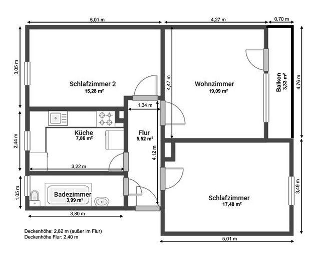 Provisionsfrei – Gepflegte 3-Zimmer Wohnung im Altbau MFH mit Top-Rendite – Grundriss