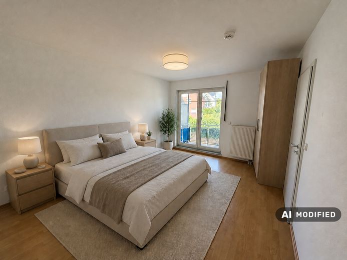 Provisionsfrei & erbpachtfrei: Helle 3-Zimmer-Wohnung mit zwei Balkonen im Frankfurter Bogen – KI-Wohnbeispiel: Schlafen