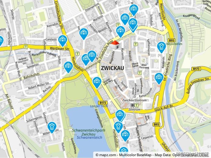 3-Zimmer-Dachgeschoss-Wohnung mit großem BALKON und Holzbalkendecke zu vermieten! – Kartenausschnitt