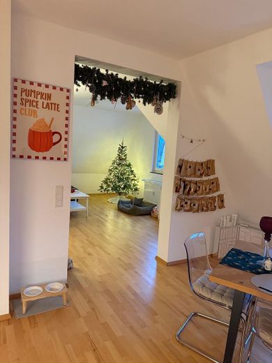 Blick Küche ins Wohnzimmer