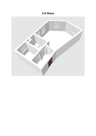 helle 1-Raum-Wohnung mit separater Küche – 3-D-Ansicht