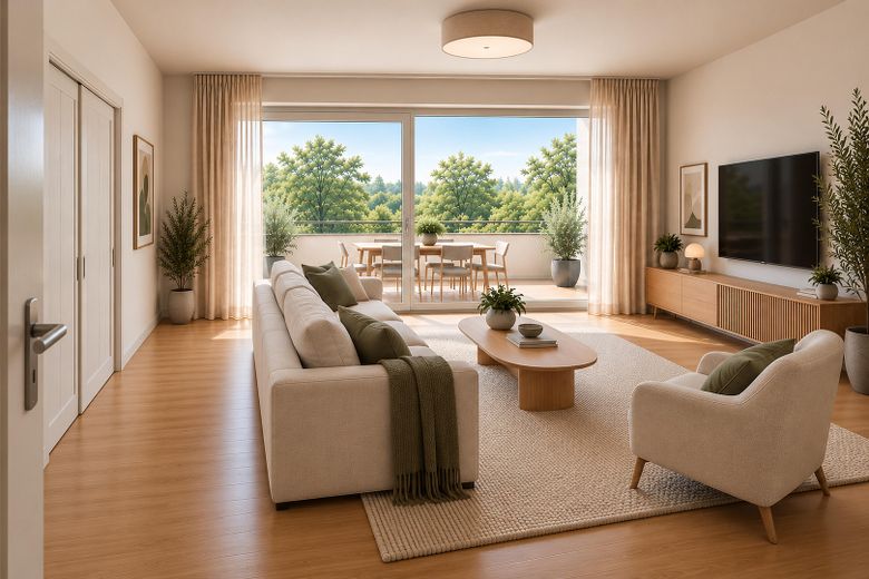 Erstbezug nach Kernsanierung – 3 Zimmer mit zwei Balkonen in Harlaching – Wohnzimmer