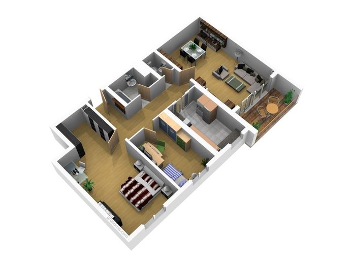 3-Zimmer Wohnung mit Loggia in Köln-Porz-Urbach – 3D Grundriss