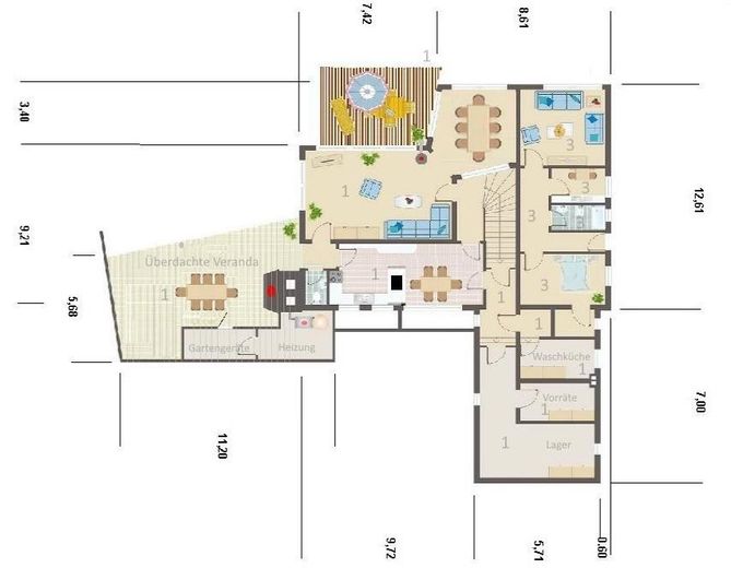 TOPLAGE: AUßERGEWÖHNLICHES ANWESEN MIT EIGENEM FLUßUFER (AUF ANFRAGE) – Gartengeschoss-Grundriss-Skizz