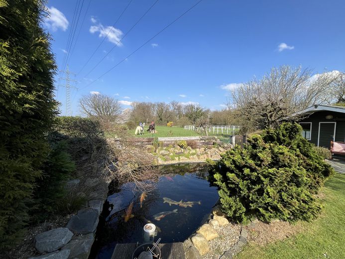 Einfamilienhaus Duisburg Rumeln mit Doppelgarage, Garten + Teich – Teich mit Gartenhaus