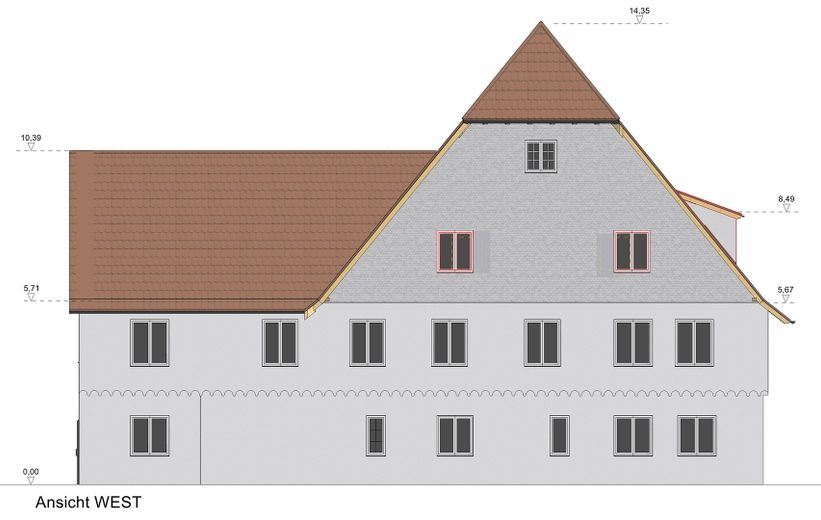 Projet d’immeuble collectif pour 9 logements en copropriété avec vue sur le château (bien éligible à la déduction fiscale pour monuments historiques) – Ansicht West