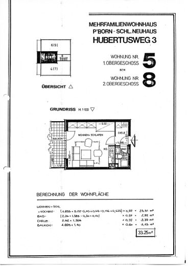 Von priv. - schönes 1-Zi. Single-Appartement in Pad Schloß Neuhaus, ruhige Lage m. Balkon 2.OG – Detailgetreuer Grundriß