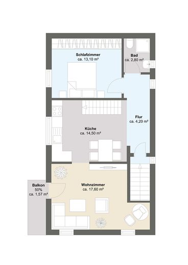 Kernsaniertes ZFH – 2 vermietbare Whg., Energieklasse A, 1.450 € Sollmiete – OG Grundriss