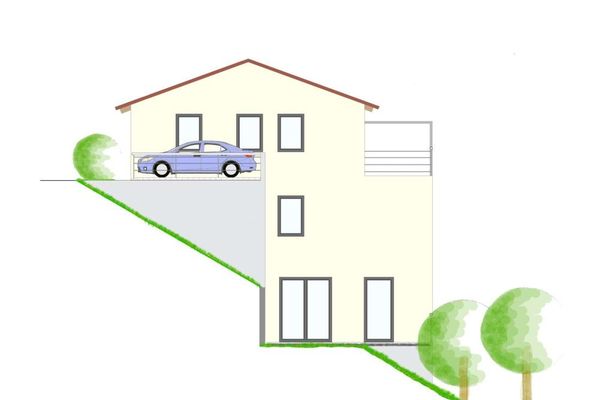 Excellent terrain constructible en pente avec vue dégagée pour une maison jumelée / une moitié de maison jumelée