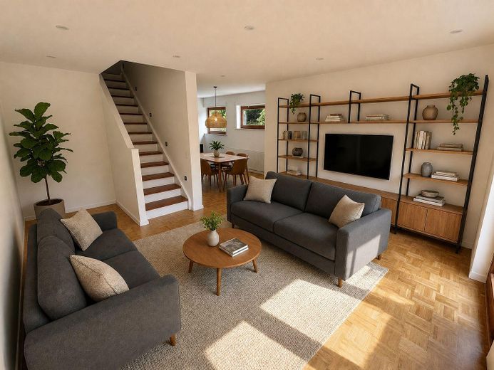 Einziehen & Wohlfühlen – hochwertig renoviertes Reihenendhaus mit Garten, Garage & PV – EG_Wohnbereich_Impression KI
