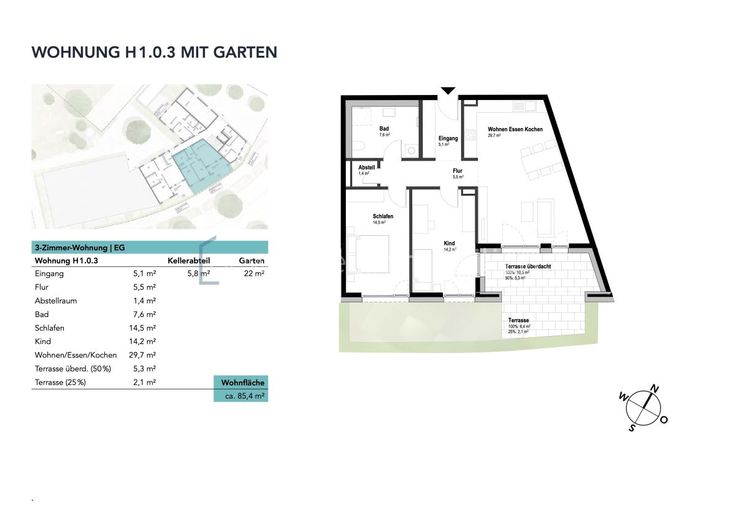 3-Zi. - Eigentumswohnung im ILLERPARK mit Garten | 85,4 m² |  Erstbezug (1.0.3) – Wohnung H1.0.3 mit Garten