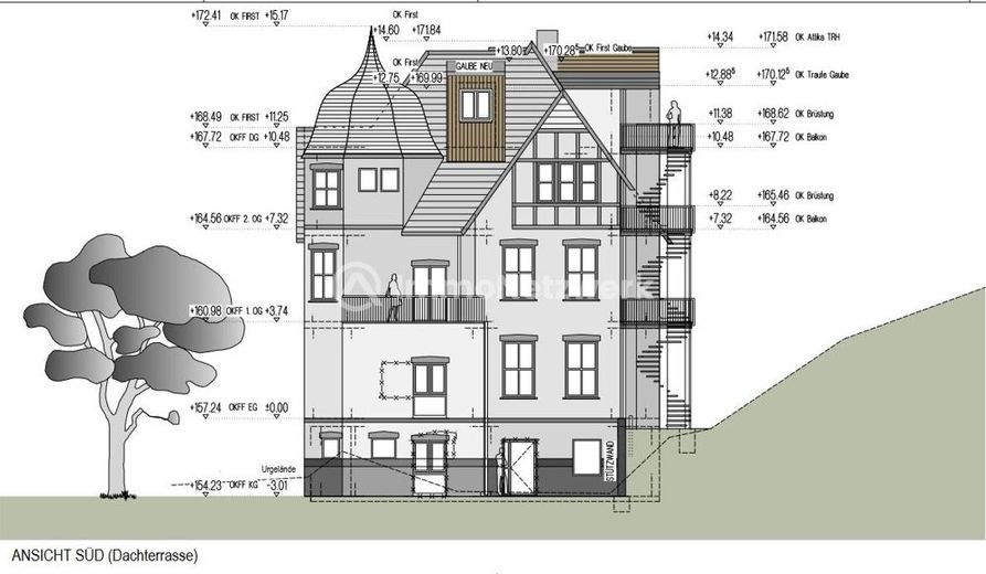 **außergewöhnliche, sanierte Jugendstilwohnung mit Aufzug &amp; Stellplatz in historischer Villa** – 3105_ Ansicht Süd Kelterstr.185 Kreuzau