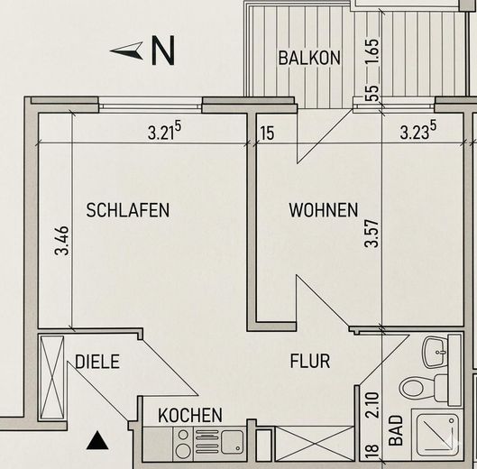 Commission-free 2-room apartment with balcony & garage in Konstanz – Grundriss