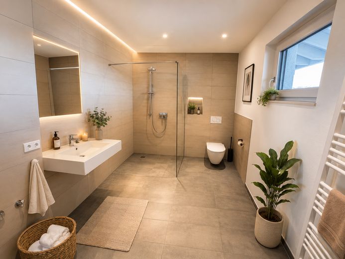 Attraktive 2-Zimmer-Wohnung – barrierefrei, mit Balkon, EBK und herrlicher Aussicht – Bad