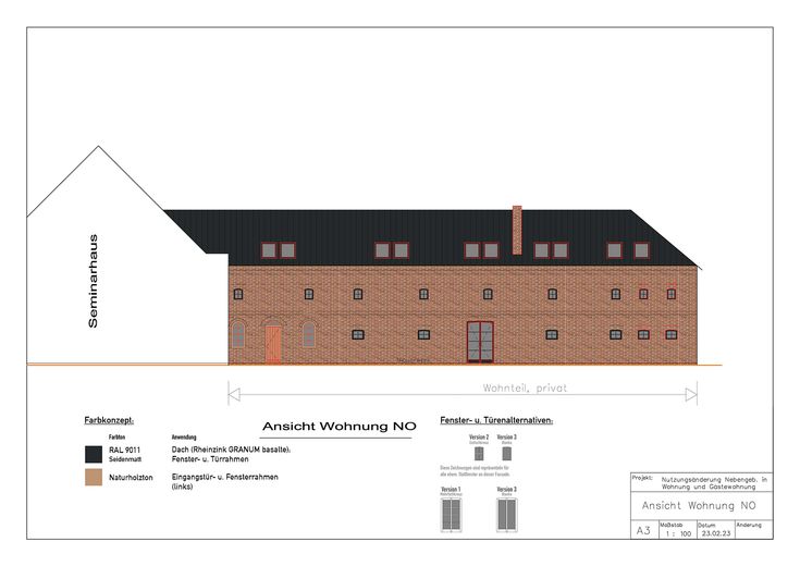 Historic three-sided farmstead with planning permission for residential use & guest accommodation along the Green Belt – Ansicht Umbau: Wohnteil