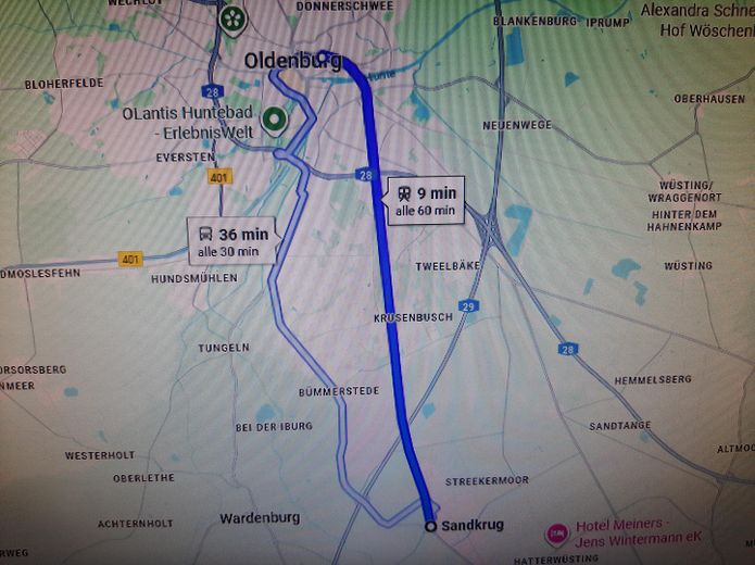 Bahn: Sandkr. nach Old.: 9 min