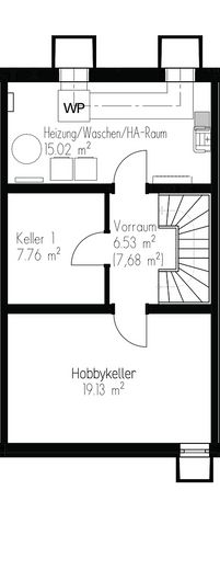Erstbezug: A+ Neubau-Reihenhaus mit 6 Zimmern, Premiumküche, PV-Speicher & Garten – Grundriss Kellergeschoss