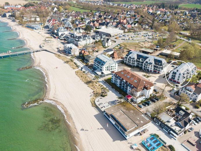 Büro- & Praxisflächen in Niendorf/Timmendorfer Strand mieten | 14-125 m² Gewerbefläche nahe Ostsee – Luftbild mit Markierung