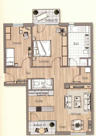 Luminoso piso de obra nueva de 97 m² (2019) en Lichtenberg: 3 habitaciones, 2 balcones, ascensor, sin comisión y disponible para entrar a vivir – Grundriss