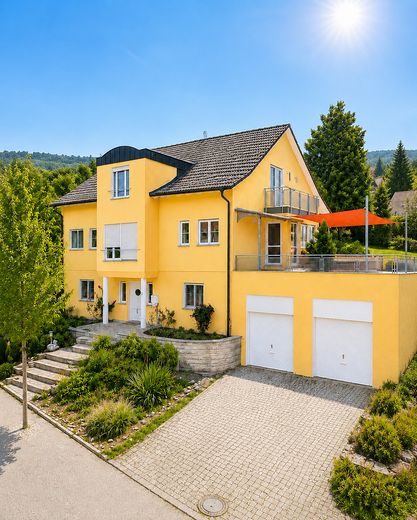 Viel Raum. Viel Privatsphäre. Viel Lebensqualität - schönes Einfamilienhaus in Herdwangen-Schönach – Vorderansicht rechte Seite