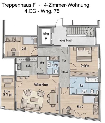 Exklusive, sonnige Familienwohnung - 4-ZKB mit Balkon direkt am Rebstockpark – Grundriss
