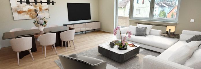 Frisch sanierte 4-Zimmer Wohnung – Wohnzimmer / Einrichtungsbspl