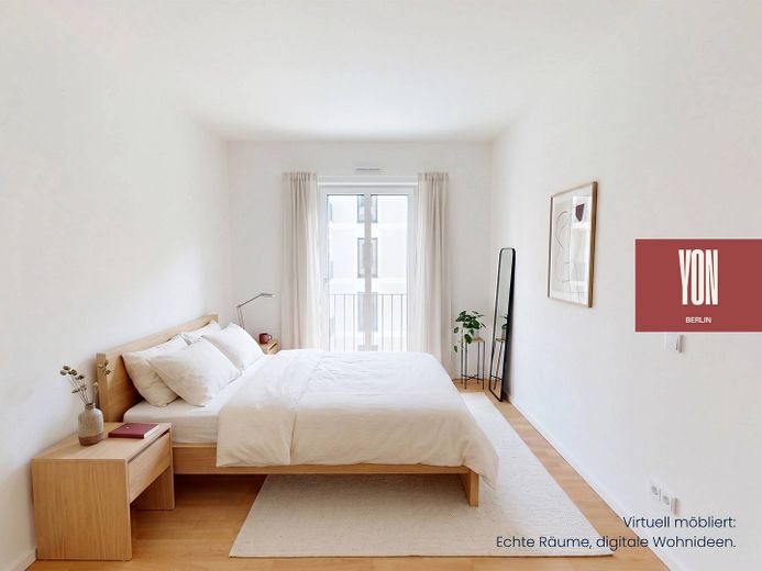 YON BERLIN - Moderne 2-Zimmer-Neubauwohnung mit EBK und sonnigem BALKON in Berlin-Friedenau – Ansicht I: Schlafzimmer (Visu…