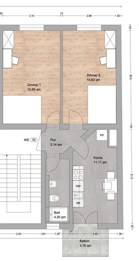 Helles WG-Zimmer in freundlicher Wohnung / Heidelberger Straße 23, Frankfurt / WE11 / 4.OG / Zi.2 – Grundriss