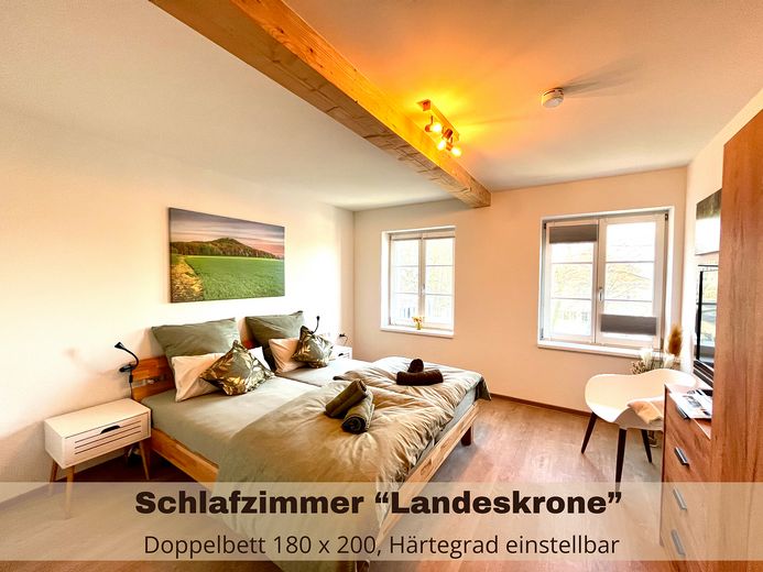 *डीलक्स* अपार्टमेंट, पूरी तरह सुसज्जित, तुरंत रहने योग्य – Schlafzimmer Landeskrone 2