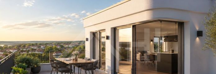 's Ochtends koffie met weids uitzicht, 's avonds zonsondergang ... Nieuwbouw-penthouse met XXL-terras & lift tot in de woning